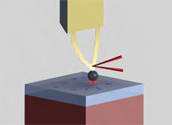 A diagram of the setup, including a cantilever from an atomic force microscope, used to measure the heat transfer between objects separated by nanoscale distances.   Image: Sheng Shen